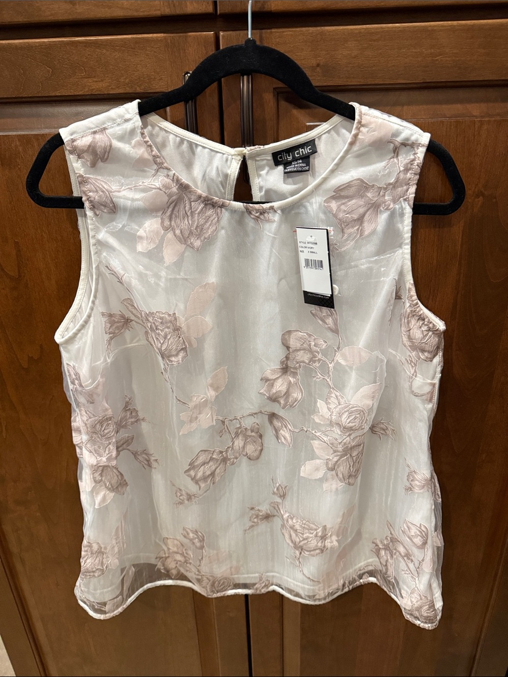 City Chic Cream Floral Sleeveless Top with Blush Rose Accents
